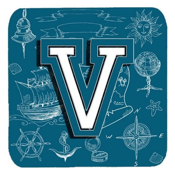 Carolines Treasures Letter V Sea Doodles Initial Alphabet Foam Coasters- Set of 4 - CJ2014-VFC