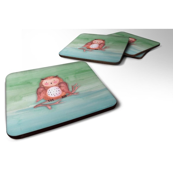 Carolines Treasures Brown Owl Watercolor Foam Coasters - Set of 4 - BB7443FC