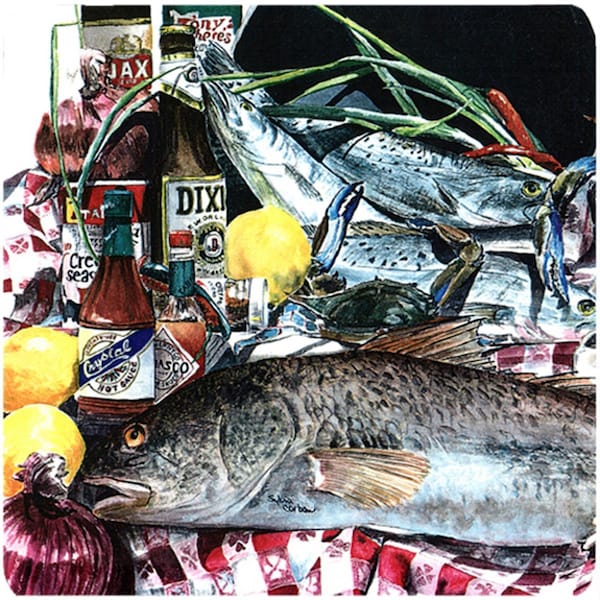 Carolines Treasures 3.5 x 3.5 in. Fish and Beers from New Orleans Foam Coasters- Set of 4 - 1001FC