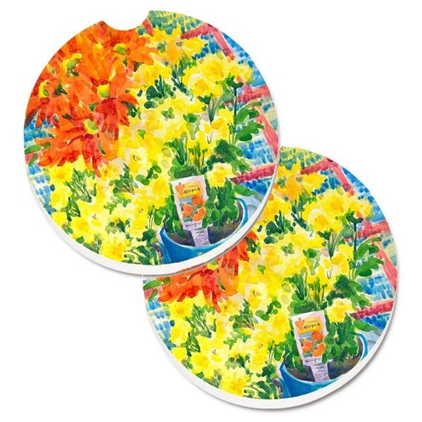 Carolines Treasures Carolines Treasures 6005CARC Flower Mums Set of 2 Cup Holder Car Coaster - 6005CARC