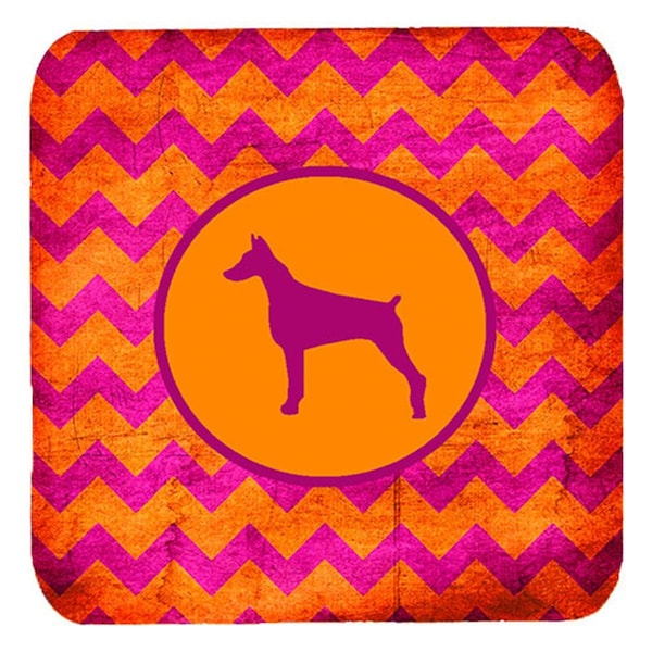 Carolines Treasures Doberman Chevron Pink And Orange Foam Coasters- Set of 4 - SDK1077-B-FC