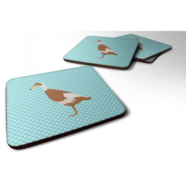 Carolines Treasures Indian Runner Duck Blue Check Foam Coaster, Set of 4 - BB8039FC