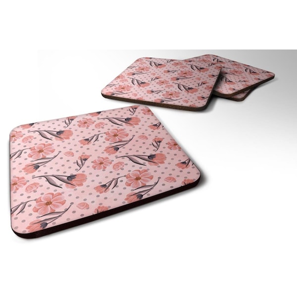 Carolines Treasures Pink Flowers and Polka Dots Foam Coaster, Set of 4 - BB7499FC