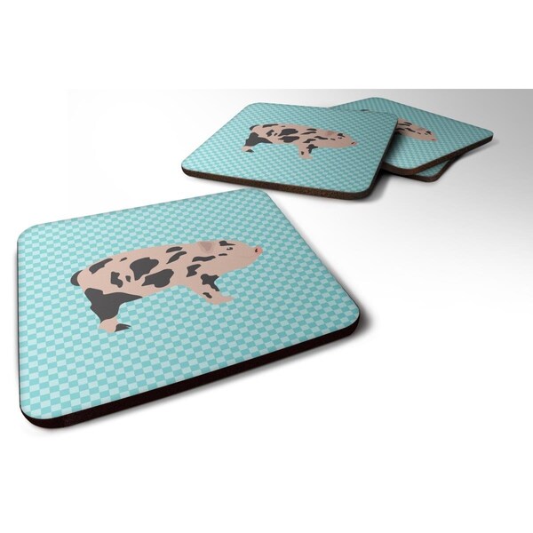 Carolines Treasures Mini Miniature Pig Blue Check Foam Coaster, Set of 4 - BB8109FC