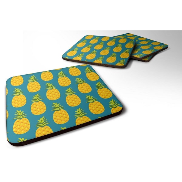 Carolines Treasures Pineapples on Teal Foam Coaster, Set of 4 - BB5145FC