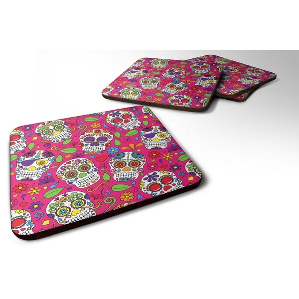 Carolines Treasures Day of the Dead Pink Foam Coaster, Set of 4 - BB5115FC