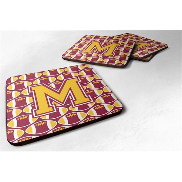 Carolines Treasures Letter M Football Maroon and Gold Foam Coaster, Set of 4 - CJ1081-MFC
