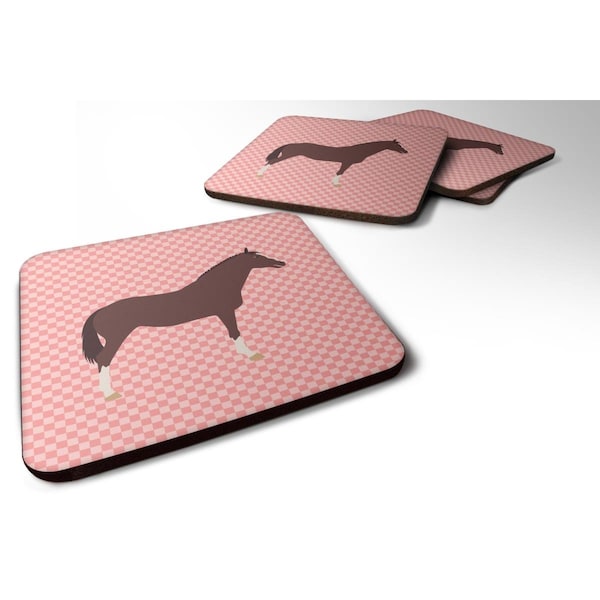Carolines Treasures English Thoroughbred Horse Pink Check Foam Coaster, Set of 4 - BB7913FC