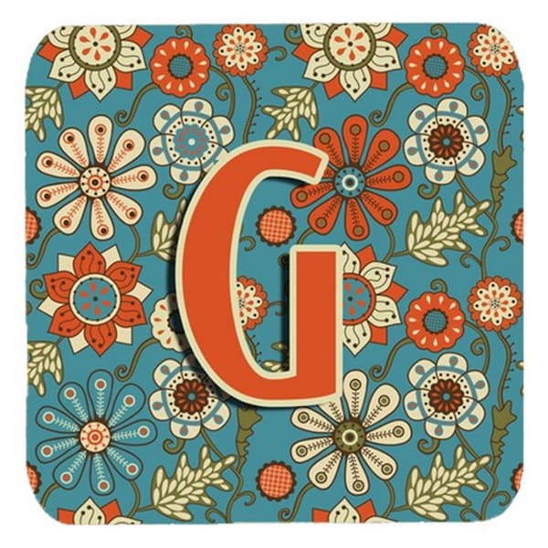 Carolines Treasures Letter G Flowers Retro Blue Foam Coasters- Set of 4 - CJ2012-GFC
