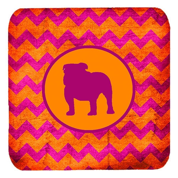 Carolines Treasures Bulldog Chevron Pink And Orange Foam Coasters- Set of 4 - SDK1122-B-FC