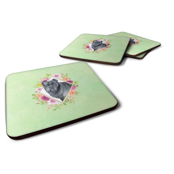 Carolines Treasures 3.5 x 3.5 in. Cane Corso Green Flowers Foam Coaster, 4PK - CK4285FC