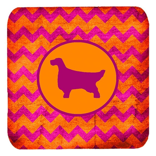 Carolines Treasures English Setter Chevron Pink And Orange Foam Coasters- Set of 4 - SDK1028-B-FC