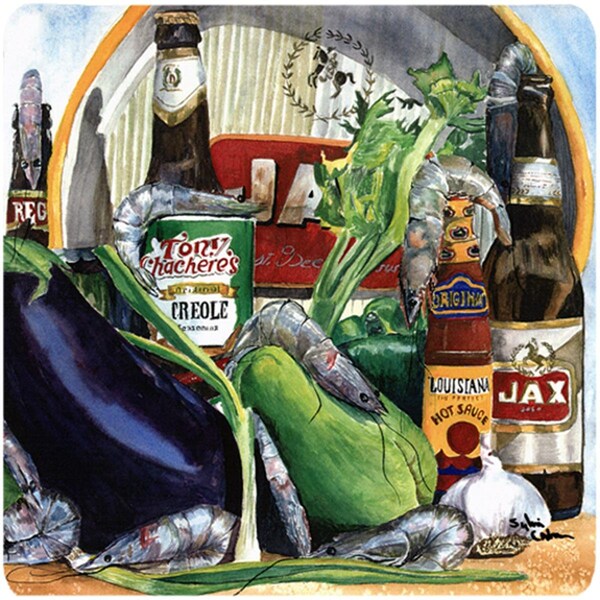 Carolines Treasures 3.5 x 3.5 in. Eggplant and New Orleans Beers Foam Coasters- Set of 4 - 1007FC