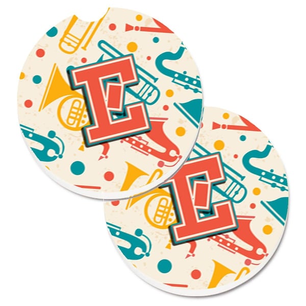 Carolines Treasures Letter E Retro Teal Orange Musical Instruments Initial Cup Holder Car Coaster, 2PK - CJ2001-ECARC