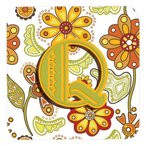 Carolines Treasures Letter Q Floral Mustard And Green Foam Coasters- Set of 4 - CJ2003-QFC