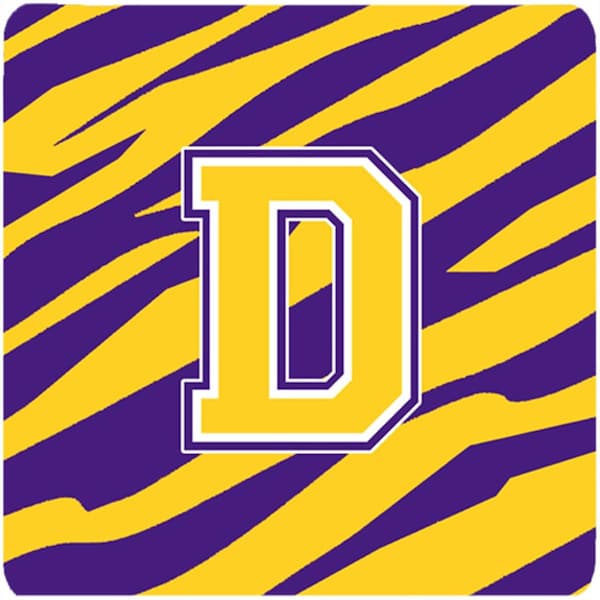 Carolines Treasures Monogram - Initial D Tiger Stripe - Purple Gold Foam Coasters, 4PK - CJ1022-DFC