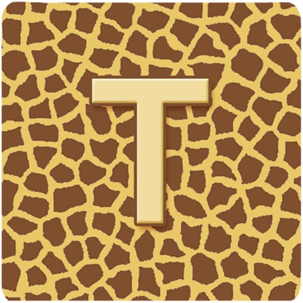 Carolines Treasures Monogram - Giraffe Foam Coasters- Initial Letter T, 3.5 x 3.5 in., 4PK - CJ1025-TFC