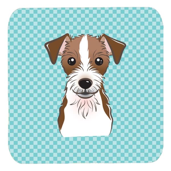 Carolines Treasures 3.5 x 3.5 In. Checkerboard Blue Jack Russell Terrier Foam Coasters, 4PK - BB1140FC