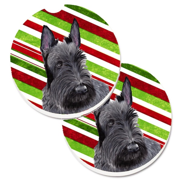 Carolines Treasures Scottish Terrier Candy Cane Holiday Christmas Cup Holder Car Coaster, 2PK - SC9346CARC