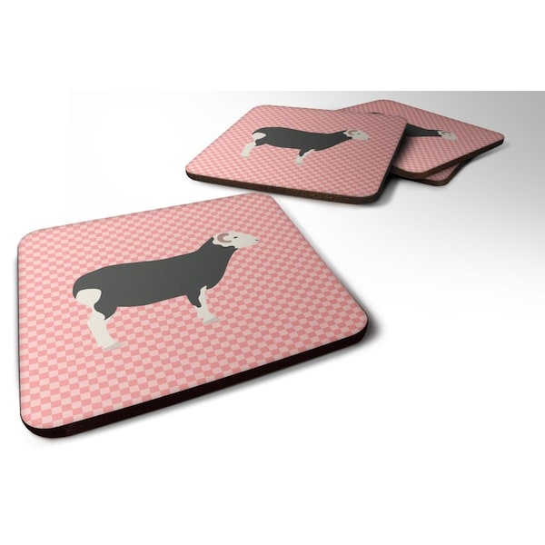 Carolines Treasures Herwick Sheep Pink Check Foam Coaster, Set of 4 - BB7970FC