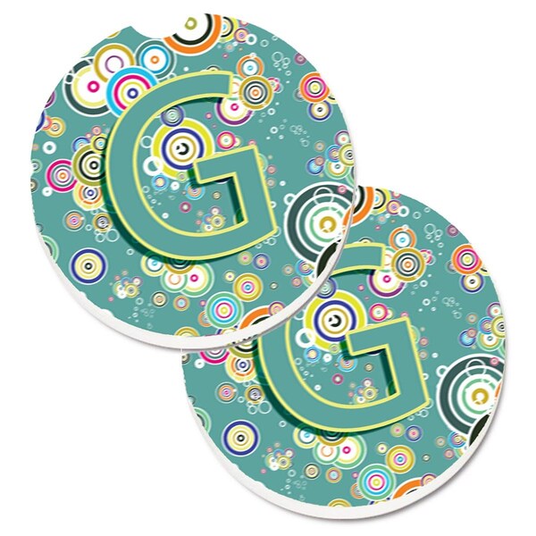 Carolines Treasures Letter G Circle Circle Teal Initial Alphabet Cup Holder Car Coaster, 2PK - CJ2015-GCARC
