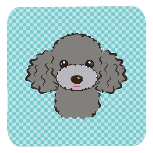 Carolines Treasures 3.5 x 3.5 In. Checkerboard Blue Silver Gray Poodle Foam Coasters, 4PK - BB1197FC