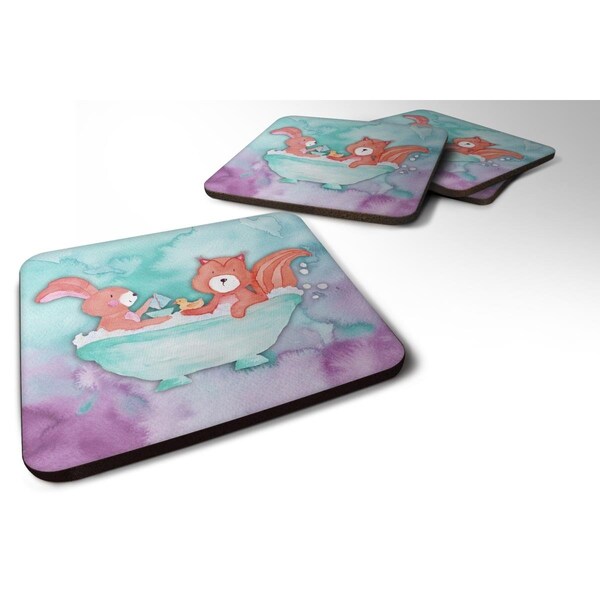 Carolines Treasures Rabbit & Squirrel Bathing Watercolor Foam Coasters - Set of 4 - BB7348FC