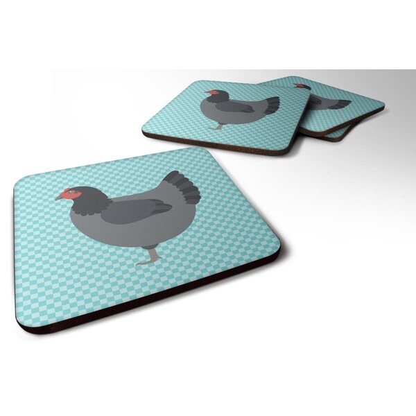 Carolines Treasures Jersey Giant Chicken Blue Check Foam Coaster, Set of 4 - BB8009FC