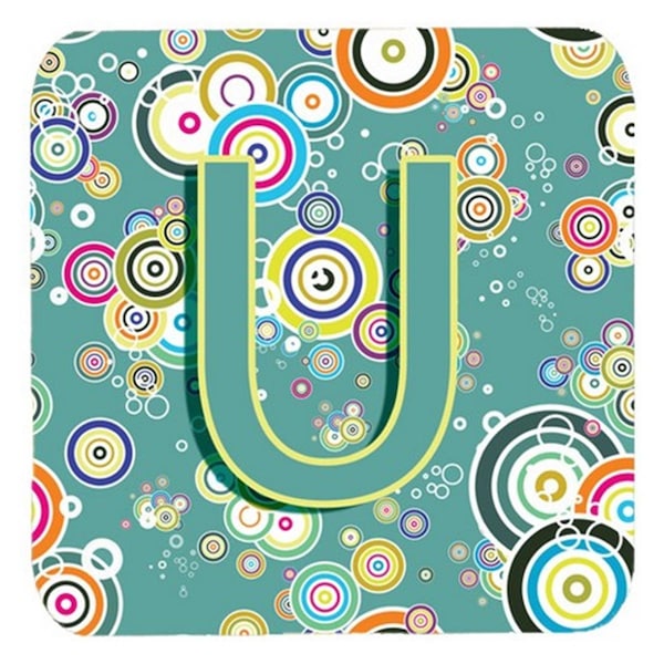 Carolines Treasures Letter U Circle Circle Teal Initial Alphabet Foam Coasters- Set of 4 - CJ2015-UFC