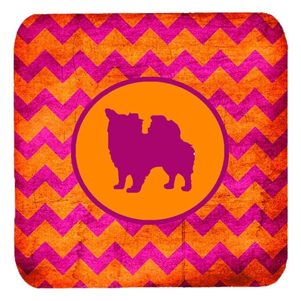 Carolines Treasures Chihuahua Longhair Chevron Pink And Orange Foam Coasters- Set of 4 - SDK1098-B-FC