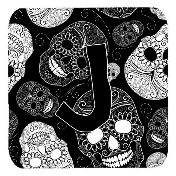 Carolines Treasures Letter J Day Of The Dead Skulls Black Foam Coasters- Set of 4 - CJ2008-JFC