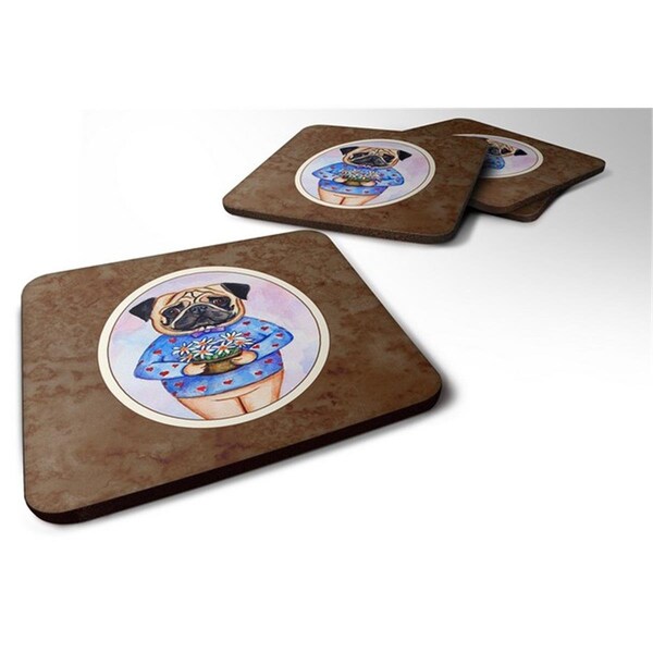 Carolines Treasures Pug Valentines Hearts Foam Coaster, Set of 4 - 7132FC