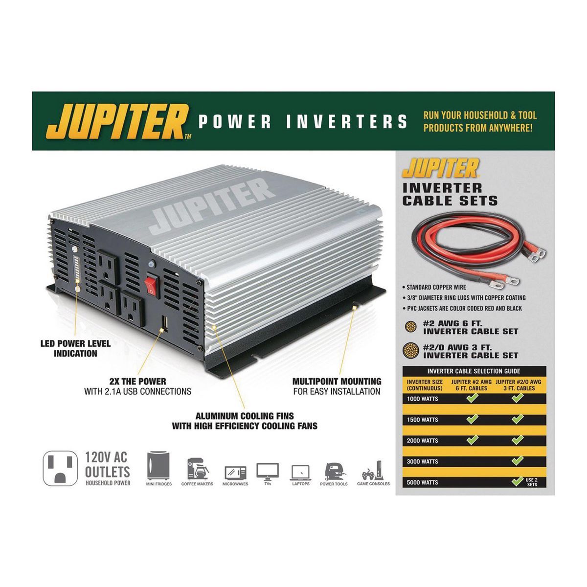 Inversor de corriente de onda senoidal modificada Jupiter de 5000 vatios continuos/10,000 vatios pico - 63428