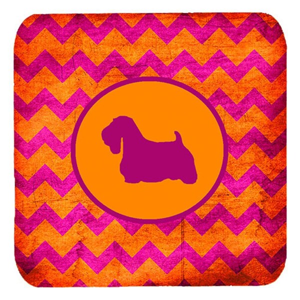 Carolines Treasures Sealyham Terrier Chevron Pink And Orange Foam Coasters- Set of 4 - SDK1055-B-FC