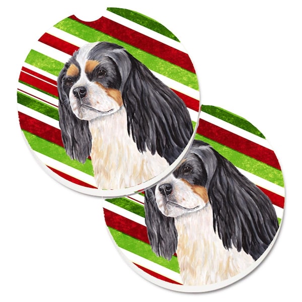Carolines Treasures Cavalier Spaniel Candy Cane Holiday Christmas Cup Holder Car Coaster, 2PK - SC9351CARC
