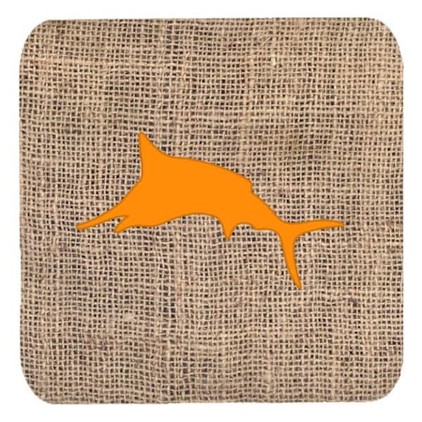 Carolines Treasures Fish - Marlin Burlap And Orange Foam Coasters, 3.5 x 3.5 in., 4PK - BB1026-BL-OR-FC
