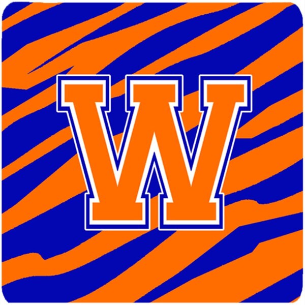 Carolines Treasures Monogram - Tiger Stripe - Blue Orange Foam Coasters- Initial Letter W, 3.5 x 3.5 in., 4PK - CJ1023-WFC