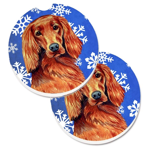 Carolines Treasures Irish Setter Winter Snowflakes Holiday Cup Holder Car Coaster, 2PK - LH9299CARC