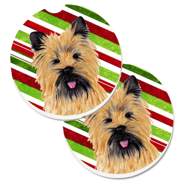 Carolines Treasures Cairn Terrier Candy Cane Holiday Christmas Cup Holder Car Coaster, 2PK - SC9335CARC