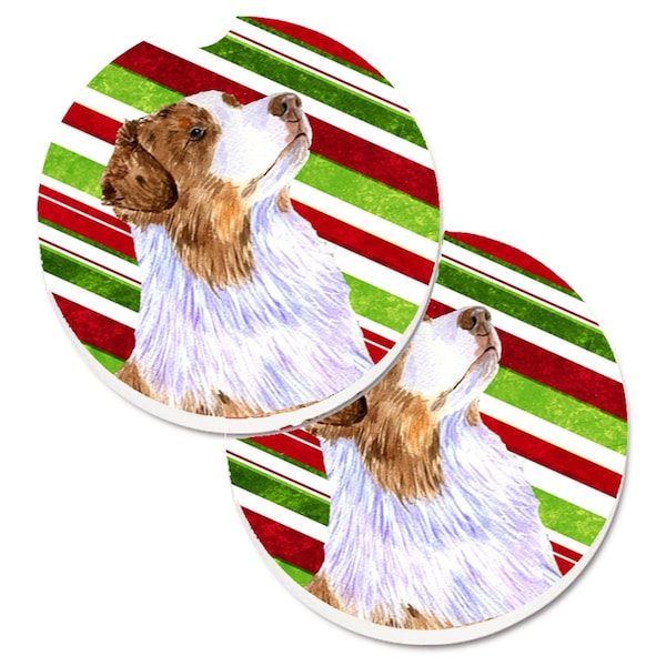 Carolines Treasures Australian Shepherd Candy Cane Holiday Christmas Cup Holder Car Coaster, 2PK - LH9228CARC