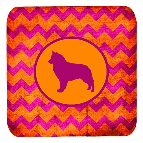 Carolines Treasures Belgian Sheepdog Chevron Pink And Orange Foam Coasters, 3.5 x 3.5 in., 4PK - SDK1115-B-FC