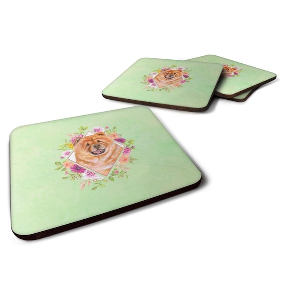 Carolines Treasures 3.5 x 3.5 in. Chow Chow No.1 Green Flowers Foam Coaster, 4PK - CK4291FC
