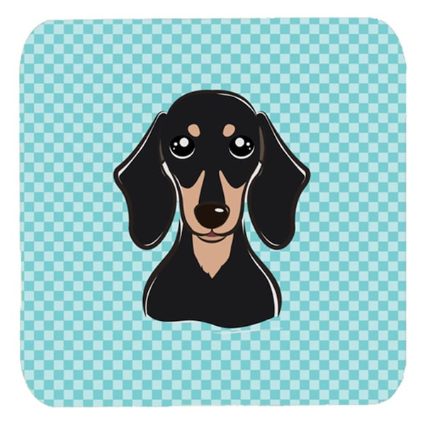 Carolines Treasures 3.5 x 3.5 In. Checkerboard Blue Smooth Black And Tan Dachshund Foam Coasters, 4PK - BB1153FC