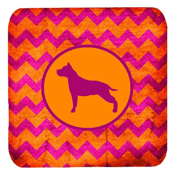 Carolines Treasures American Staffordshire Chevron Pink And Orange Foam Coasters, 3.5 x 3.5 in., 4PK - SDK1007-B-FC