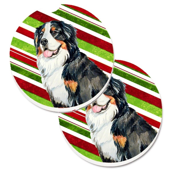 Carolines Treasures Bernese Mountain Dog Candy Cane Holiday Christmas Cup Holder Car Coaster, 2PK - LH9244CARC