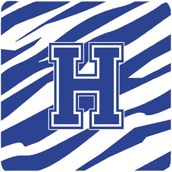 Carolines Treasures Monogram - Tiger Stripe Blue and White Foam Coasters Initial Letter H, 4PK - CJ1034-HFC