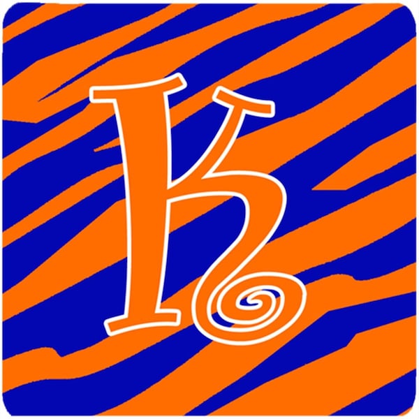Carolines Treasures 3.5 x 3.5 in. Monogram Tiger Stripe Blue and Orange Foam Coasters Initial Letter K, 4PK - CJ1036-KFC