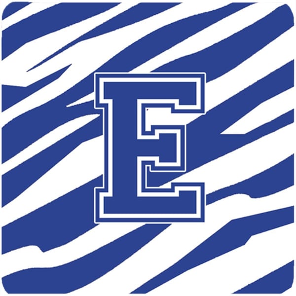 Carolines Treasures Monogram - Tiger Stripe Blue and White Foam Coasters Initial Letter E, 4PK - CJ1034-EFC