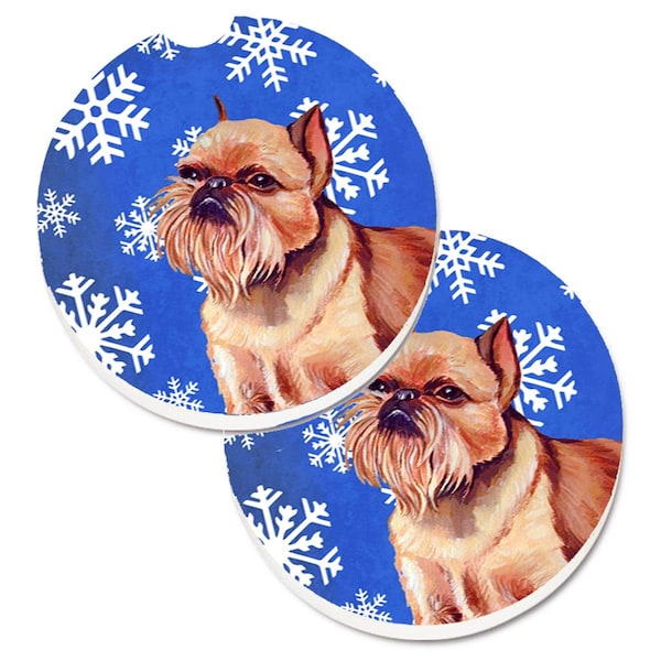 Carolines Treasures Brussels Griffon Winter Snowflakes Holiday Cup Holder Car Coaster, 2PK - LH9269CARC