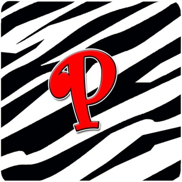Carolines Treasures Monogram - Zebra Red Foam Coasters- Initial Letter P, 3.5 x 3.5 in., 4PK - CJ1024-PFC